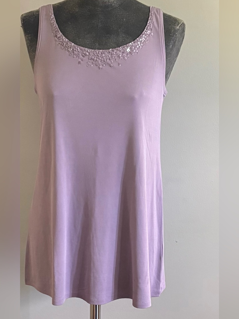 Eileen Fisher Silk Lilac Tank With Sequins at the neck. Size SP